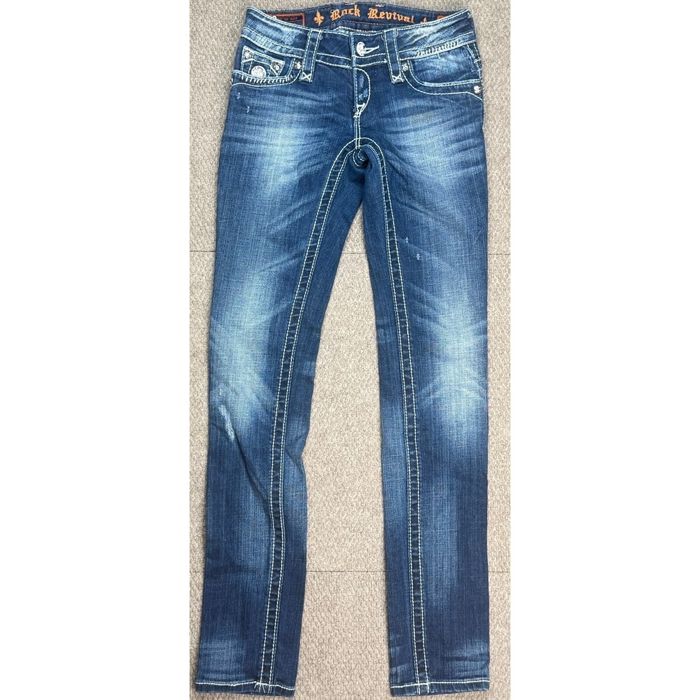 Rock Revival Jen Skinny Women's Embroidered Denim Jeans Size 25